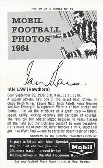 1964 Mobil Football Photos VFL #29 Ian Law Back